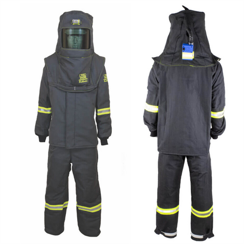 Oberon Suit Kit - Arc Flash - 140 Cal TCG&trade; - Comes with Hood, Coat, Bib Coveralls and Fresh Air Arc Flash Hood Ventilation System - Color: Black - Size: Large