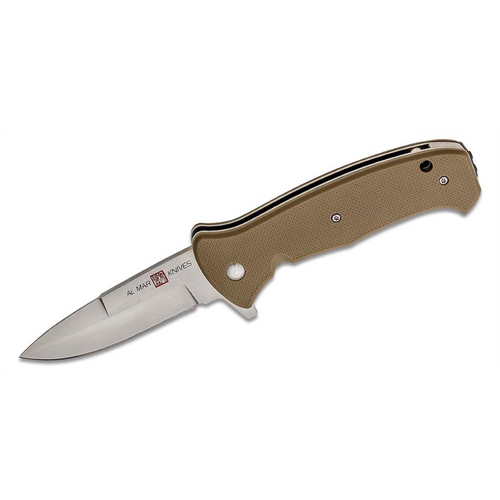 SUNEX AL Mar SERE 2020 Coyote Assisted Open Liner Lock D2 3.6 Inch Satin Finish Plain Edge Talon Blade with G10 Handle Tactical Folding Knive - Coyote Tan