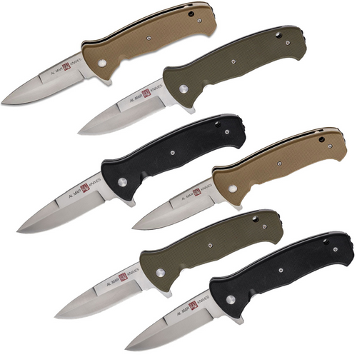 SUNEX  AL Mar SERE 2020 Assisted Open Liner Lock D2 3.6 Inch Satin Finish Plain Edge Talon Blade with G10 Handle Tactical Folding Knive Bundle - Black/Coyote Tan/Olive Drab Green - 6 Knives