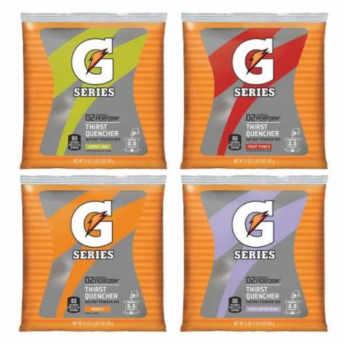 GATORADE Instant Sports Drink Mix, 21 oz, 2.5 gal Yield, Powder Form, Fruit Punch/Lemon Lime/Orange/Frosted Riptide Rush - 32 Per Case GATORADE Instant Sports Drink Mix, 21 oz, 2.5 gal Yield, Powder Form, Fruit Punch/Lemon Lime/Orange/Frosted Riptide Rush - 32 Per Case