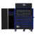 Extreme Tools RX Series 55in W x 25in D Professional Extreme Power Workstation Hutch, 12-Drawer Roller Cabinet-150 lbs Slides and 19in 3-Drawer Side Locker Combo, Black w Blue Dr Pulls