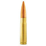 Close-up image of 300 AAC Blackout 147 grain round nose ammunition. Each cartridge is factory new with polished brass casings, clean boxer primers, and a smooth copper-plated bullet. The rounds are neatly arranged in a uniform row on a white background, highlighting the consistent quality and craftsmanship. Ideal for range training, target shooting, and everyday carry.