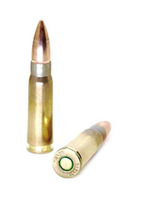 Brass Kisses 7.62x39mm 123gr FMJ new-production ammunition — close-up of brass-cased, boxer-primed rounds with copper-jacketed projectiles, built for AK-pattern rifles, SKS platforms, and Mini Thirtys. Non-reman, made in the USA.