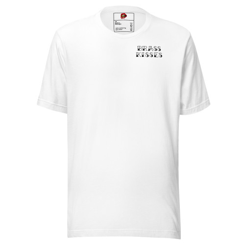 Hot Smoker Tee — white unisex t-shirt shown from the front with the Brass Kisses Hot Smoker artwork. Soft 100% ring-spun cotton crew tee, XS–5XL. Veteran-owned brand apparel.