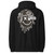 Melted Smiley Black & White Hoodie — back view of the black premium mid-weight hoodie showing Brass Kisses' twisted black-and-white melted smiley design. S–3XL, veteran-owned brand apparel.