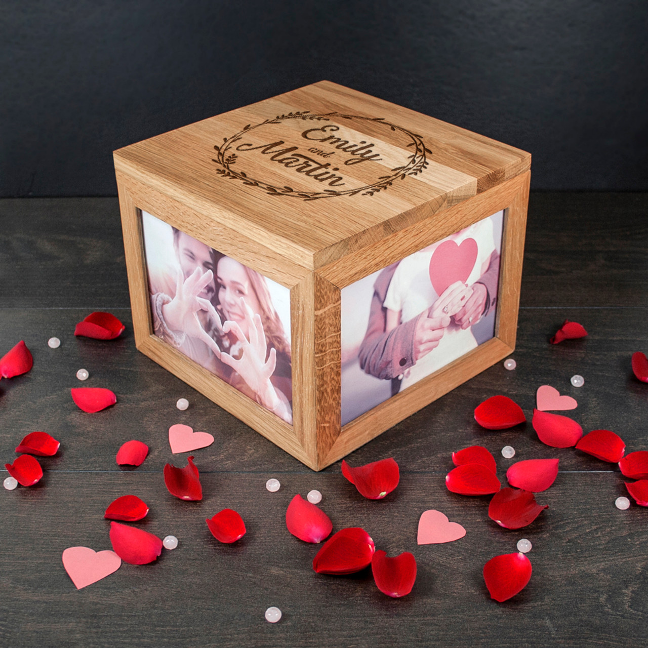 Personalized Wooden Photo Box For Anniversary - Free Shipping