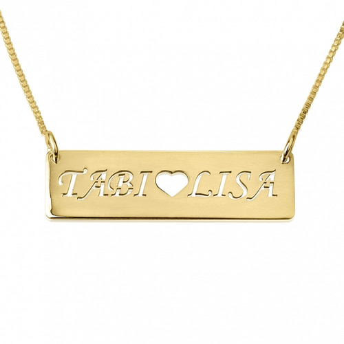 24K Gold bar necklace engraved with both of your names