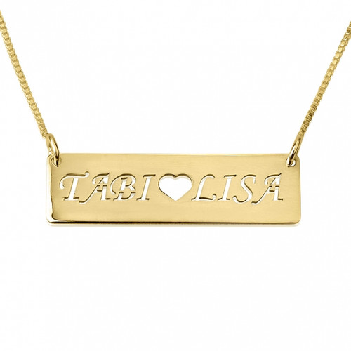 24K Gold bar necklace engraved with both of your names 24K Gold bar necklace engraved with both of your names