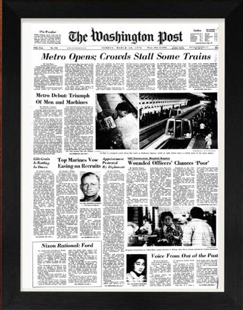 Front page of Washignton Post from 1995 framed
