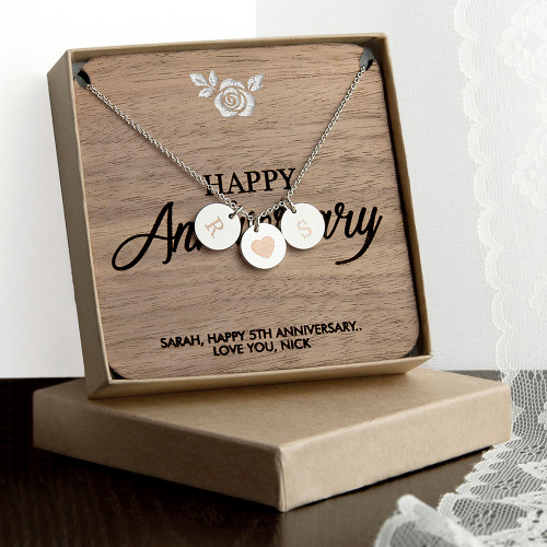Personalized Happy Anniversary necklace with engraved keepsake