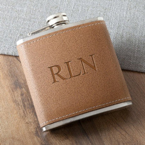 Customized tan hide anniversary flask