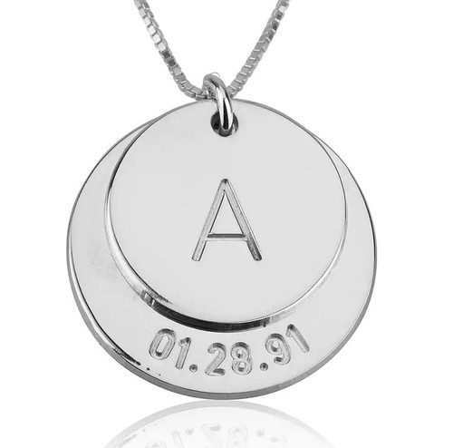 Personalized Wedding Date & Initial Silver Necklace