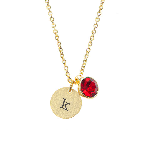 Personalized Ruby and Gold charm necklace