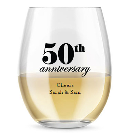 personalized 50th anniversary stemless wine glass favors