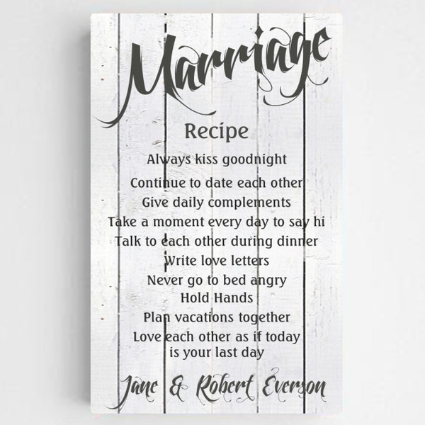 Personalized Marriage Recipe Canvas with Wooden design background