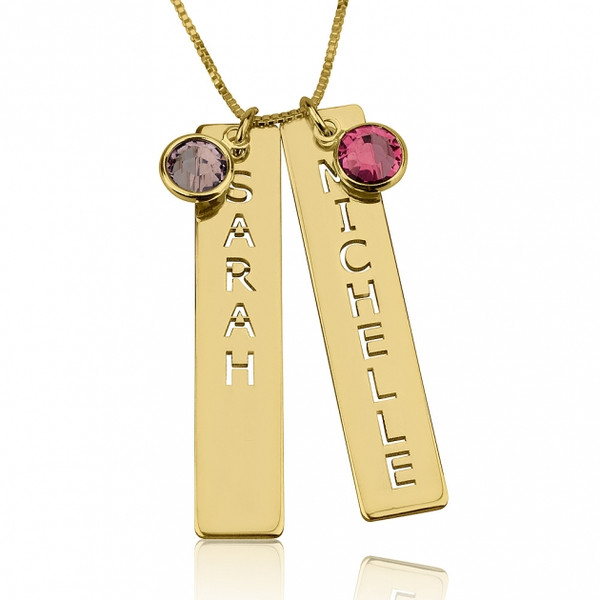 Two name and gemstone Gold plated necklace