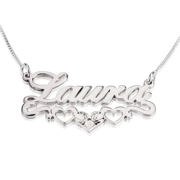 Silver heart and name necklace
