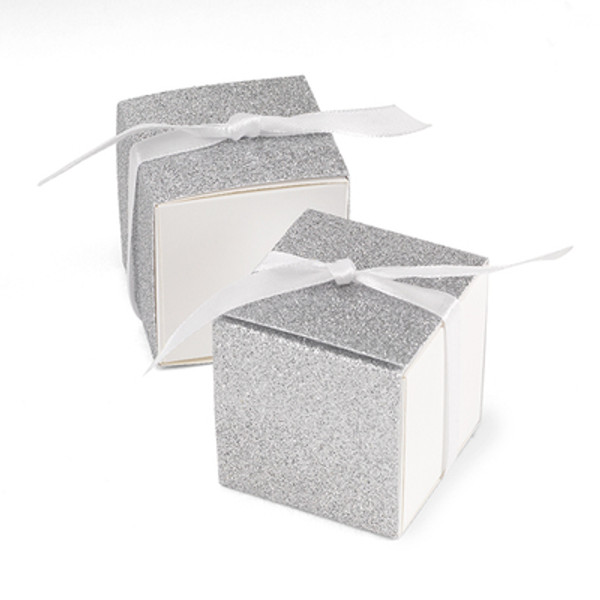 Silver Glitter Anniversary Favor Boxes - set of 50