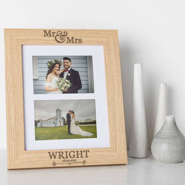 Personalized large Wooden Photo Frame, engraved with your names and Wedding Date