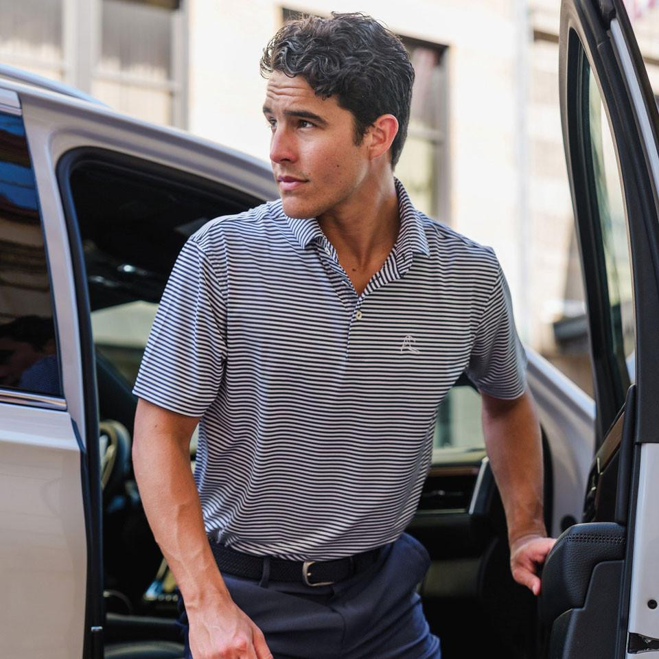 Rhoback Men's Short Sleeve The Birdie Stripe Performance Polo