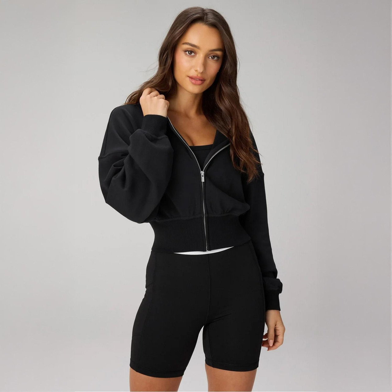 Fabletics Women's Year Round Terry Cropped Full Zip Hoodie