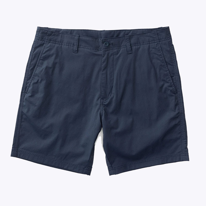 Duck Head Men's Harbor Performance Short - 8" Inseam, navy blue shorts with a tailored fit and side pockets.