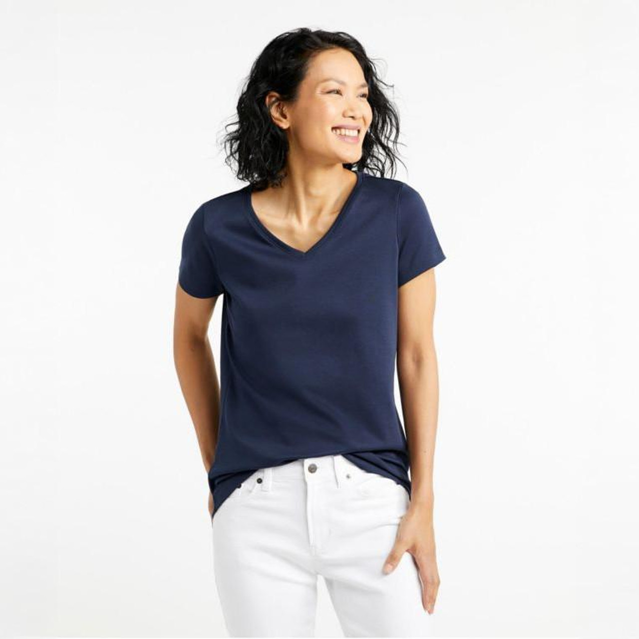  L.L.Bean Women's Pima V Neck Short Sleeve Tee 