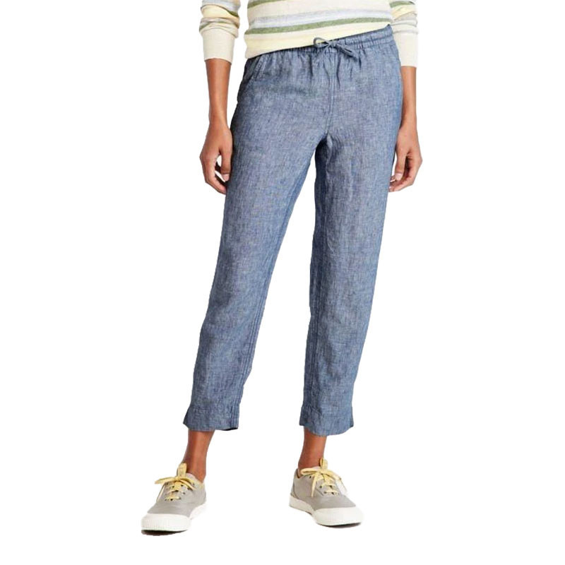 L.L.Bean Women's Linen Breezy Pull-On Pant, blue linen pants with elastic waistband and relaxed fit for comfort and style.