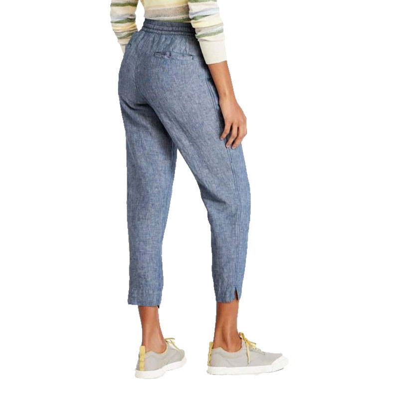 L.L.Bean Women's Linen Breezy Pull-On Pant, casual lightweight blue linen pants with a relaxed fit and ankle-length crop style.