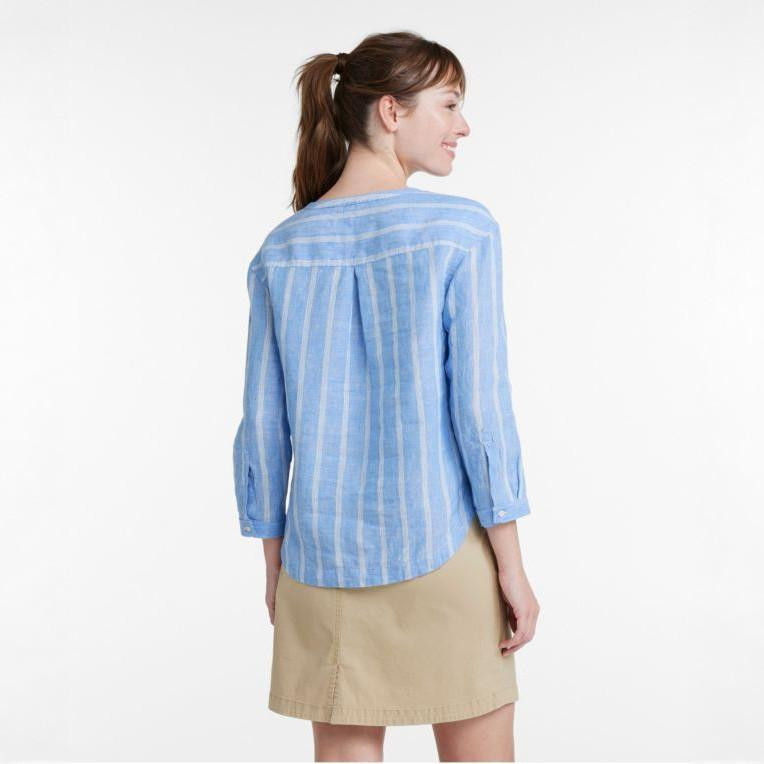  L.L.Bean Women's Linen Splitneck Stripe Shirt 