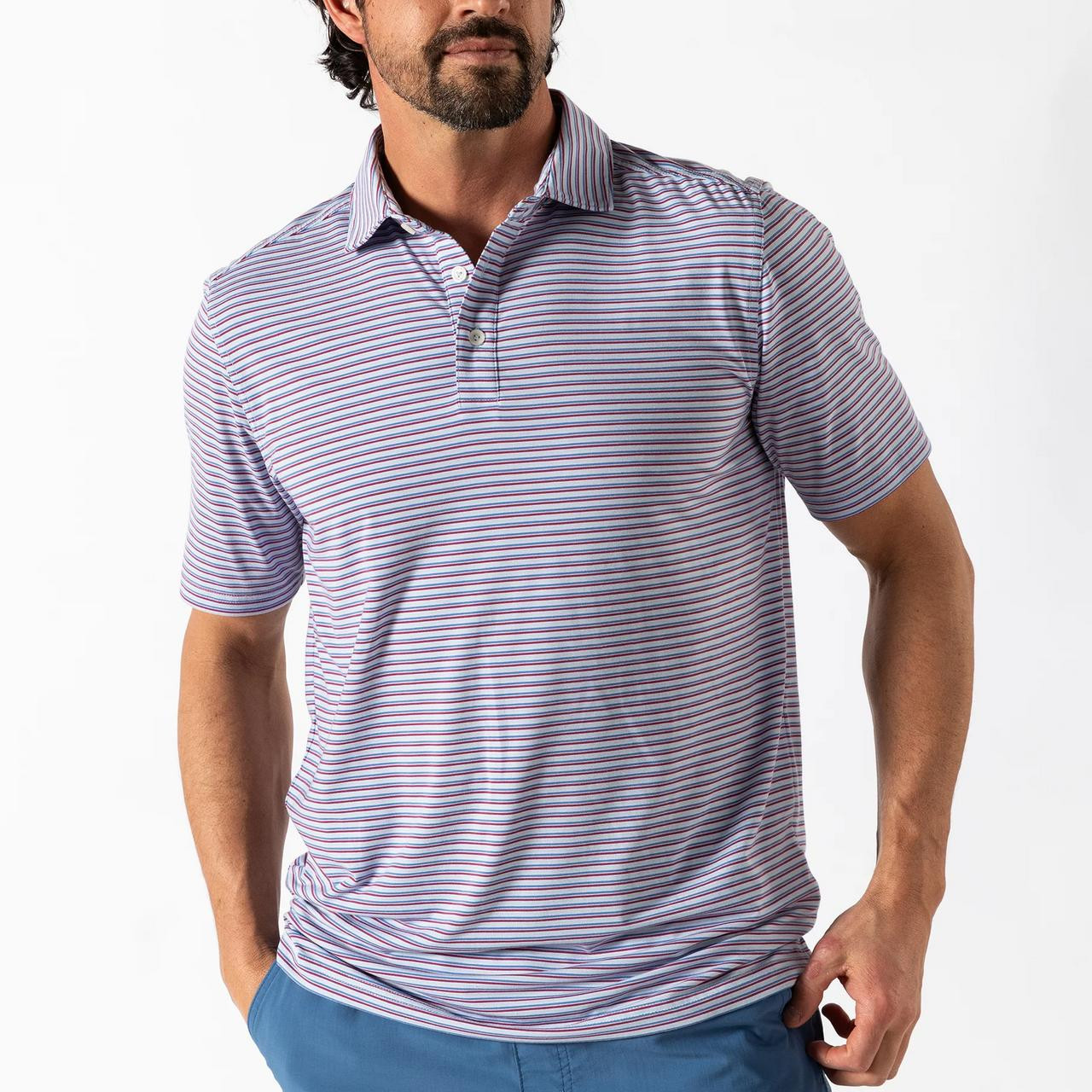  Duck Head Men's Short-Sleeve Summerford Performance Wharf Stripe Jersey Polo 