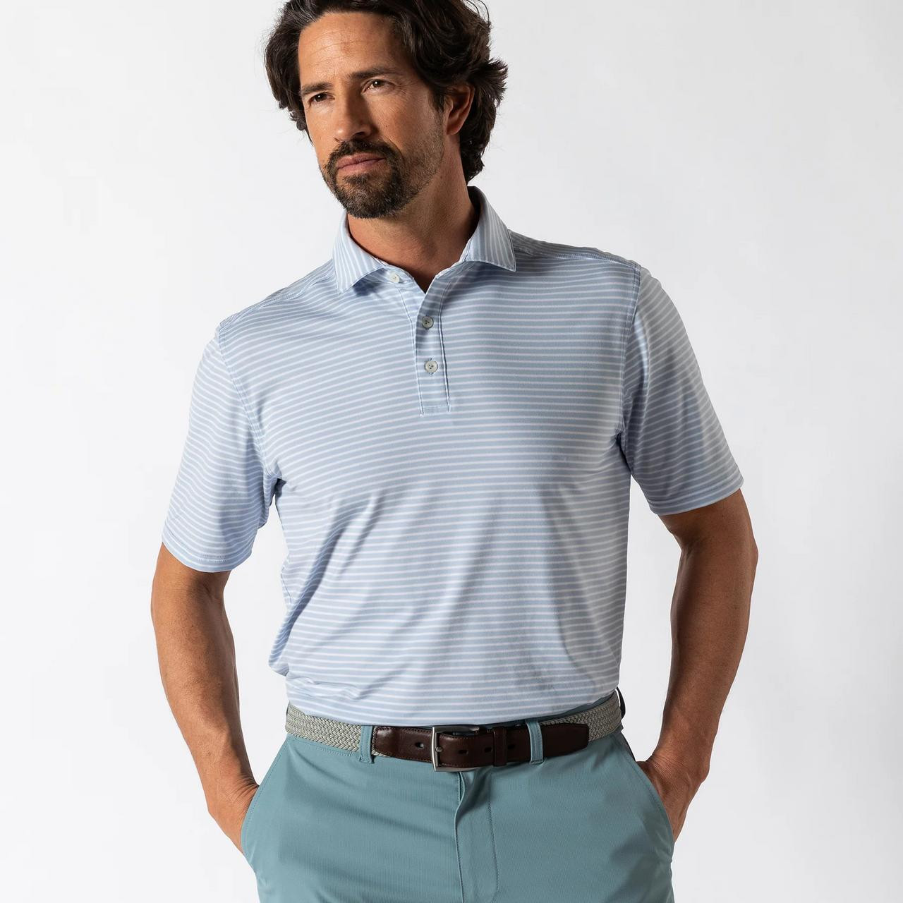  Duck Head Men's Short-Sleeve Long Drive Davis Stripe Performance Polo 