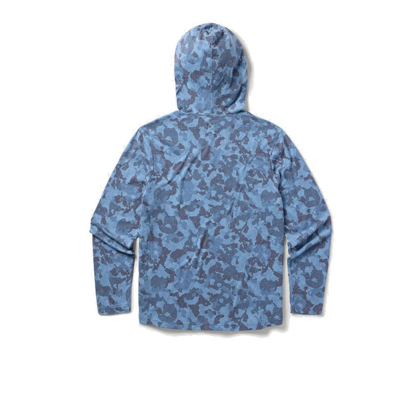 Duck Camp Men's Essential drirelease Hoodie, Blue camouflage patterned hoodie with a hood and long sleeves.