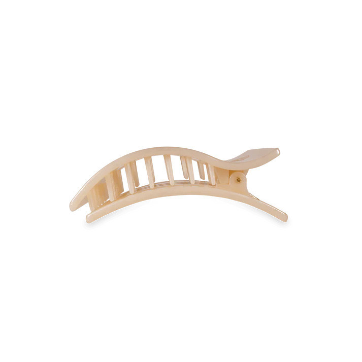 Teleties Medium Flat Rectangle Hair Clip, beige plastic hair accessory with a flat, rectangular shape and open design for securing hair.