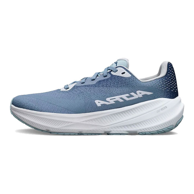 Altra Women's Experience Flow 3, Blue and white running shoes with cushioned sole and breathable mesh upper.