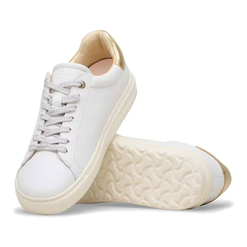 Birkenstock Women's Bend Narrow, white casual sneakers with beige interior and textured sole.