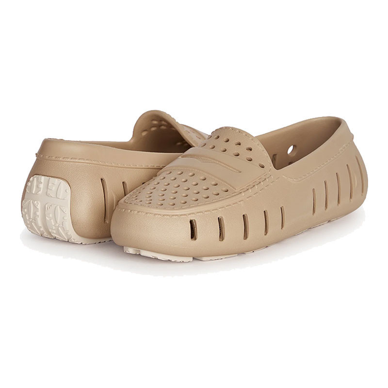 Floafers Women's Posh 2.0, beige slip-on casual shoes with perforated design and slip-resistant sole.