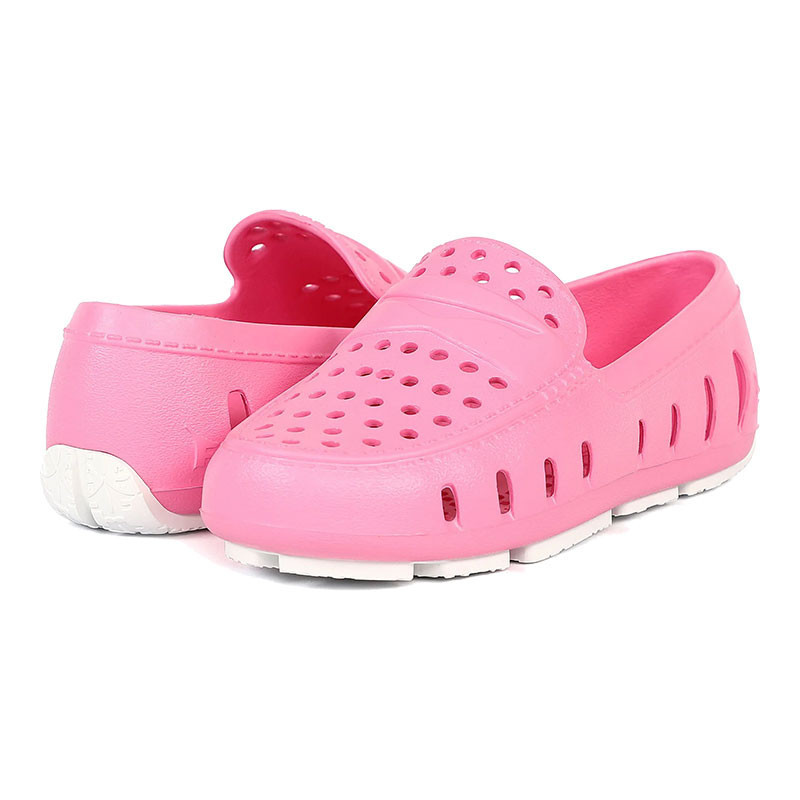 Floafers Youth Prodigy 4, Pink slip-on shoes with perforations for kids' comfort and breathability.