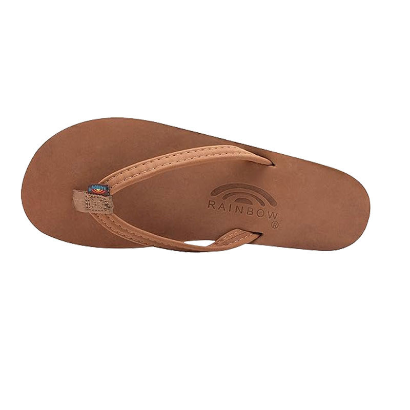 Rainbow Sandals Rainbow Women's Single Layer Narrow Strap Sandals, brown flip-flop sandal with a single narrow strap and Rainbow logo inside