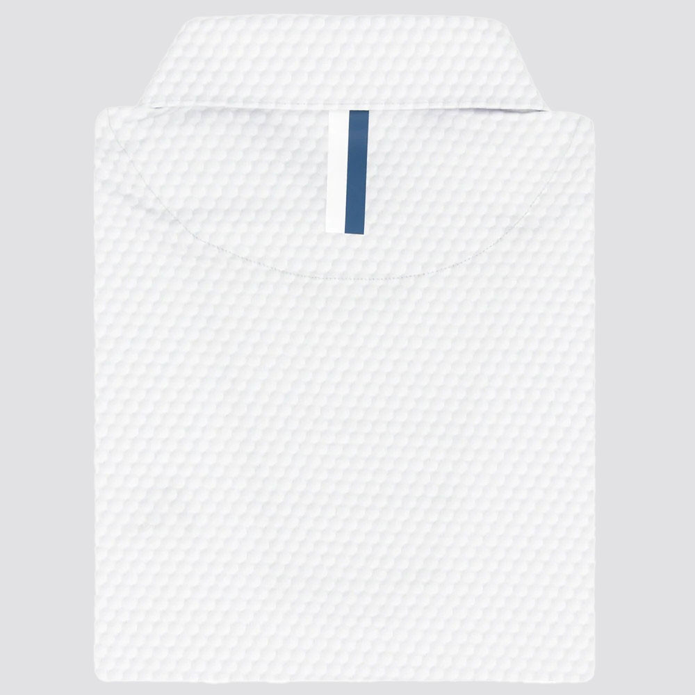 Rhoback Men's The Be The Ball Performance Polo, white textured golf polo shirt with a collar and blue stripe detail.