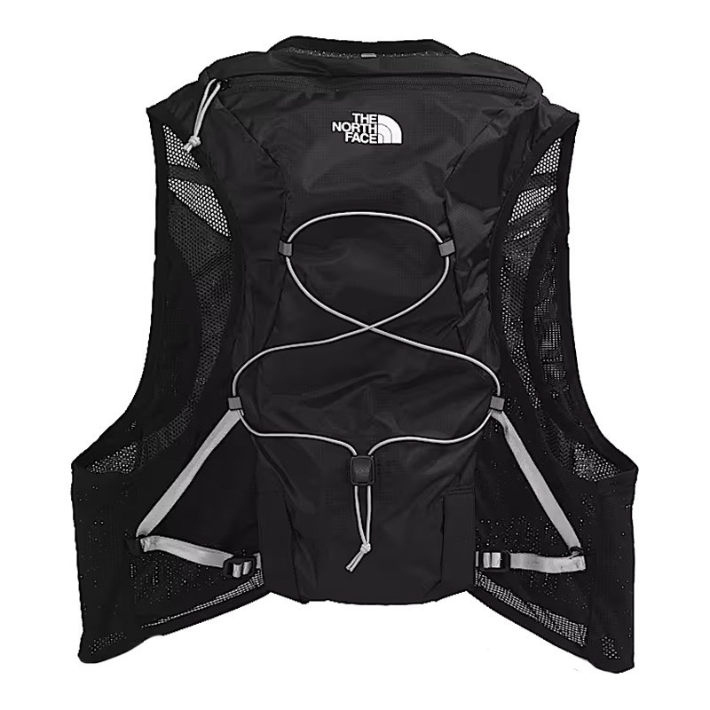 The North Face Sunriser Run Vest 8, black lightweight hydration running vest with multiple pockets and reflective accents.