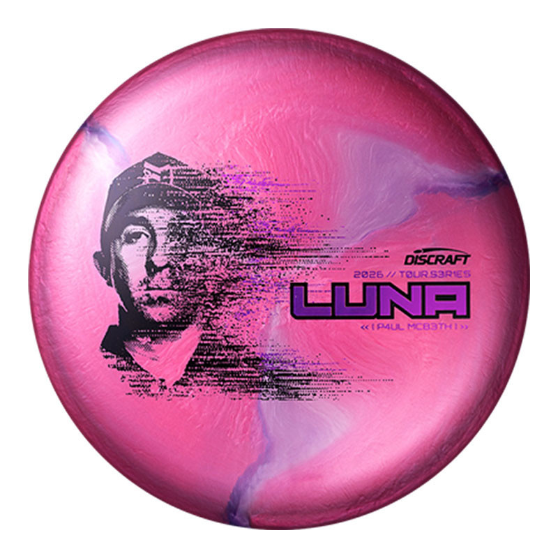Discraft Disc Golf Discraft 2026 Paul McBeth Tour Series Luna, pink and purple disc with graphic of Paul McBeth and stylized text