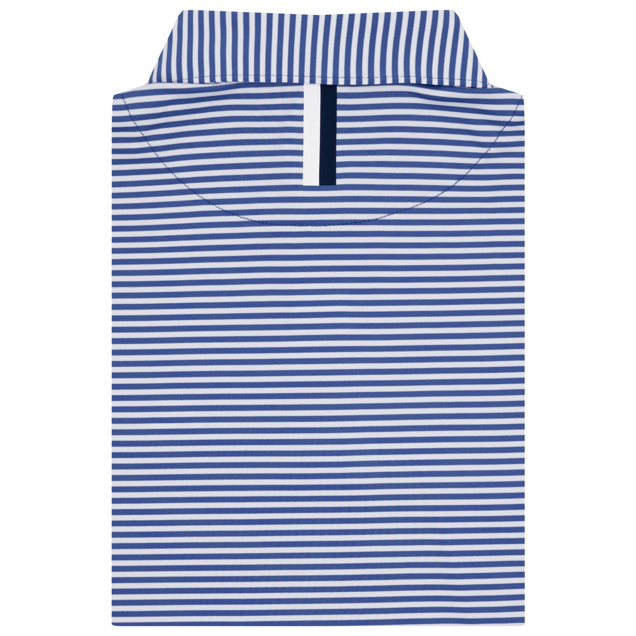 Rhoback Men's The Birdie Stripe 2.0 Performance Polo, blue and white striped polo shirt with a collared neckline and a button placket.
