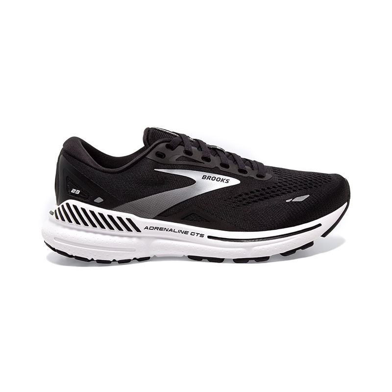 Brooks Running Brooks Women's Adrenaline GTS 23, black and gray athletic running shoe with breathable mesh upper and cushioned sole.