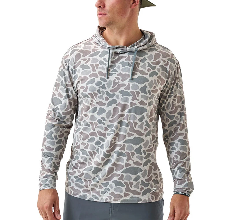 Burlebo Men's Performance Hoodie, stylish camouflage patterned hoodie with drawstring hood and long sleeves.
