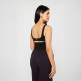 Fabletics Women's Pureluxe Built-In Bra Tank, black athletic tank top with built-in bra and cut-out back design.