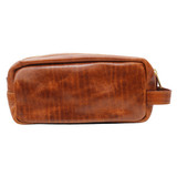 Smathers & Branson Toiletry Bag, brown leather travel toiletry pouch with zipper and handle.