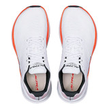 Altra Men's Experience Flow 3, top view of white athletic running shoes with orange accents and black and red detailing.