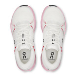 On Running Women's Cloudsurfer 2, top view of white running shoes with pink accents and breathable mesh uppers.