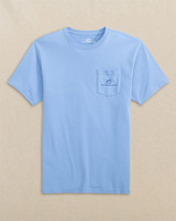 Southern Tide Men's Short Sleeve Trawler Boat Tee, light blue casual T-shirt with a small chest pocket featuring a boat logo.